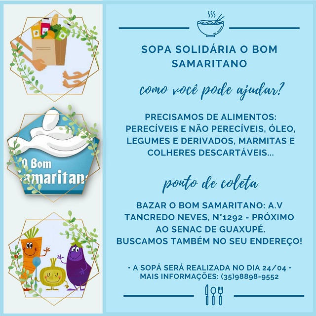 Bom Samaritano realiza neste domingo (24/04) mais uma edição da “Sopa Solidária”