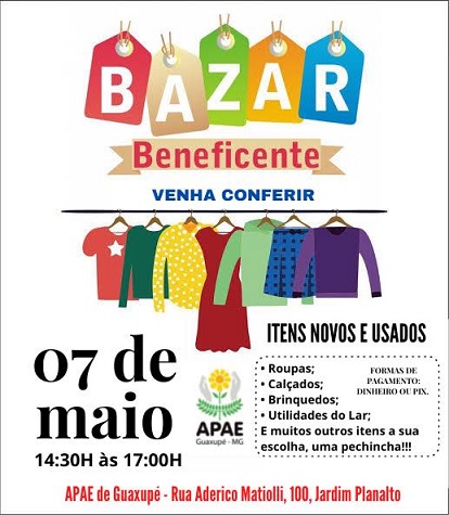 APAE realiza neste domingo (07/05) Bazar Beneficente